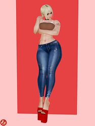 3d abs bangs big_ass blonde_hair choker high_heels honey_select ihateasuka jeans leaning leaning_back makeup muscles muscular muscular_female original_character platform_footwear platform_heels pose posing red_heels red_high_heels simple_background strong studio_neo tanline tanlines tattoo tattoos thick_thighs tight_clothing tight_jeans tight_pants tubetop