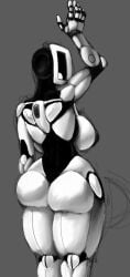 breasts female glados glados_(humanoid) greyscale large_breasts no_mouth open_shirt polygonalfish portal_(series) robot robot_girl solo solo_female