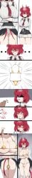 1girl anger_vein areola_slip arknights ass changing_clothes clenched_teeth female female_only fiammetta_(arknights) gold_bikini heavy_breathing huge_breasts micro_bikini nipple_bulge panties red_eyes skirt tail visible_panties