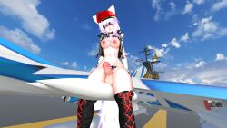collar fox_ears futanari jet_fighter leather_boots looking_at_viewer missile silver_hair silver_haired_futa vrchat vrchat_avatar vrchat_model vrchat_penis