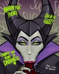 1girls artist_request blowjob blowjob_face dark-skinned_male disney disney_villains edit edited english_text fellatio female female_focus femdom glowing_eyes kingdom_hearts maleficent oral oral_sex sleeping_beauty_(1959_film) small_black_cock small_penis_fellatio straight tagme_(artist) text witch