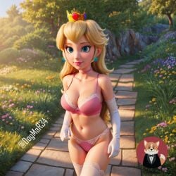ai_generated bra dogmar34 lingerie mario_(series) nintendo panties princess_peach public public_exposure