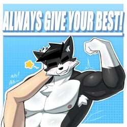 alliartist anthro austin_(alliartist) black_body black_fur bodily_fluids body_hair canid canine canis chest_hair claws dennis_(alliartist) domestic_dog duo eyebrows flexing flexing_bicep from_front_position fur hi_res husky leg_grab legs_up lying male male/male mammal missionary_position muscular muscular_male nordic_sled_dog offscreen_character offscreen_sex on_back pubes sex shiba_inu smile smiling_at_viewer spitz spread_legs spreading sweat sweatdrop white_body white_fur yellow_body yellow_fur