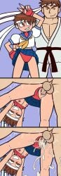 1boy 1girls 2d areolae armpits athletic athletic_female balls bandana bare_legs bending_over bent_over blush breasts breasts_out brown_eyes brown_hair capcom clitoral_hood clitoris comic crop_top cum cum_in_pussy cum_in_pussy cum_inside cumshot erect_nipples female female_focus fingerless_gloves from_behind from_behind_position hourglass_figure karate karate_gi krusha64612042 male miniskirt muscular muscular_male navel nipples on_all_fours pecs penetration penis pixie_cut pose posing ryu_(street_fighter) sakura_kasugano school_uniform schoolgirl sex shaking short_hair skirt skirt_lift small_breasts street_fighter street_fighter_alpha sweat tagme testicles tomboy top_lift upskirt v v_sign vagina vaginal_penetration vaginal_penetration vaginal_sex veiny_penis wide_hips