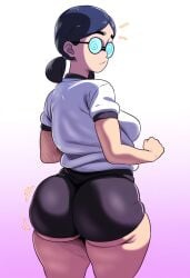 ai_generated ass big_ass black_hair bloomers d-art_style fat_ass glasses looking_back nerd schoolgirl twintails