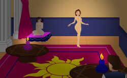 1boy 2girls accurate_art_style belly_dancer black_hair brown_hair cassandra_(tangled) disney disney_channel eugene_fitzherbert female green_eyes human male mehefin013 nude parody quest_for_glory rapunzel self_upload short_hair tangled tangled:_the_series white_female white_male
