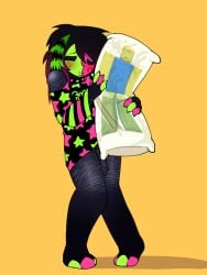 1boy blush body_pillow bodypillow cum_stains forsaken forsaken_(roblox) gaycherub jason_(forsaken) jason_voorhees mask masked no_pants non-erect noob_(forsaken) noob_(roblox) off_shoulder pillow robloxian scars_on_shoulders scars_on_thighs scars_on_wrist scenecore stars stripes sweating