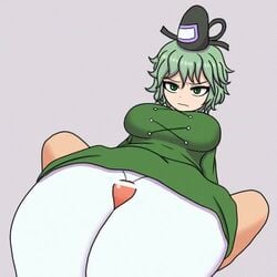 1boy 1girls animated big_breasts bouncing_breasts camp_of_hunger clothing cum cum_on_breasts female ghost green_eyes green_hair head_out_of_frame huge_thighs no_sound penis rubbing_penis short_hair simple_background soga_no_tojiko tagme thick_thighs thigh_sex thighjob touhou video wide_hips