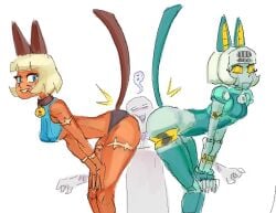 2girls anthro aphexalone ass breasts female nadia_fortune robo-fortune robot skullgirls tagme