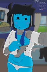 ... adamation_inc. adamationz android animationepic antennae artist_name bad_anatomy black_hair blue_body blue_room blue_skin blue_tie blue_wall blush brown_floor buttons calm colored covering_one_breast cuntboy curtains digital_drawing_(artwork) gijinka humanized i_dont_know_what_to_tag i_got_lazy i_just_know_how_to_draw_femboys_srry ibispaintx ii im_not_good_at_drawing_with_shading_lol inanimate_insanity intersex iwanttobe6n7 let_me_upload_this_grr lmao lol looking_at_viewer low_res meme_in_the_background mephone4 nipples nipples_visible_through_clothing no_sex object_show object_show_community object_shows osc panties_around_legs power_button robot room self_upload selfie semi_nude shaded shit_taco_ii_deviantart_draw smile table text thick_thighs white_panties white_shirt white_text window