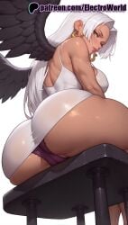 1girls 2025 ai_generated angel angel_wings artist_name ass bird_wings black_wings breasts breasts breasts brown_wings bust chest dark-skinned_female dark_skin dress earrings electroworld feathered_wings feathers female hi_res high_quality high_resolution highres jewelry long_hair one_piece panties patreon patreon_username purple_panties s-snake_(one_piece) single_wing solo stable_diffusion underwear watermark white_dress wings yellow_eyes