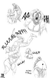 1boy 1girls agent_k bandeau big_belly cleavage drawstuff female female_pred highleg highleg_panties male male_prey men_in_black men_in_black_ii monochrome oral_vore same_size_vore serleena_(men_in_black) space_yoko space_yoko_(cosplay) star_pasties swallowed_whole swallowing tengen_toppa_gurren_lagann thick_thighs thighhighs vore vore_belly yoko_littner yoko_littner_(cosplay)