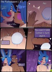 ass ass_focus bite_mark bite_marks blue_hair bonnie_(fnaf) comic comic_page comic_panel cumshot female female_focus femboy fingers_in_mouth five_nights_at_freddy's fnaf humanization humanized_animatronic kissing kissing_while_penetrated male male/male male_only purple_hair rockstar_bonnie scottgames slap_mark slapping_butt tongue_kiss tongue_out toy_bonnie_(fnaf)