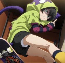 1boy middle_finger miya_chinen sk8_the_infinity solo_male voyeur_pov yaoi
