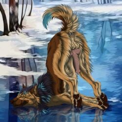 1:1 2024 animal_genitalia animal_penis anus artist_name balls brown_body brown_fur brown_nose brown_pawpads canid canine canine_genitalia canine_penis cheek_tuft closed_smile day erection facial_tuft feral fur genitals hair hi_res ice leg_tuft lying male mammal mouth_closed msdeadsoul narrowed_eyes neck_tuft on_front outside pawpads penis plant reflection short_hair smile snow solo tan_balls tan_body tan_eyes tan_fur text tree tuft