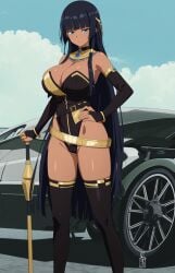 ai_generated big_breasts black_hair blue_eyes breasts dark_skin dark_skinned_female egyptian egyptian_female long_hair nepthys_himejima_(noir-black-shooter) noir-black-shooter oc original original_character race_queen