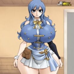 ai_generated blue_outfit civitai fairy_tail huge_breasts jay-marvel_(style) juvia_lockser lucy_heartfilia_(cosplay) thick_thighs wide_hips