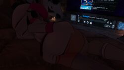 3d fat_ass femboy grabbing_ass looking_at_viewer looking_back_at_viewer pink_hair round_glasses shy_gal shygal tagme vrchat watching_tv white_clothing