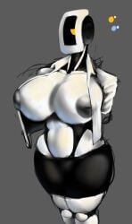 areolae breasts colored female glados glados_(humanoid) inverted_nipples large_breasts no_background no_mouth open_shirt polygonalfish portal_(series) robot robot_girl skirt solo solo_female
