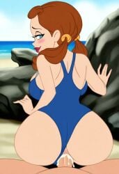 ai_generated big_breasts big_penis blue_eyes brown_hair cleavage cum cum_in_pussy cum_inside dorothy_gale looking_at_viewer looking_back one-piece_swimsuit penis penis_in_pussy smiling solo standing the_wizard_of_oz twintails vaginal_penetration