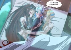 3girls abs after_sex ahoge bandages bed big_breasts blanket blonde_hair blush breast_press breasts brown_hair female furina_(genshin_impact) genshin_impact hu_tao_(genshin_impact) kissing large_breasts lumine_(genshin_impact) meme muscular muscular_arms muscular_back muscular_female night non_canon_yuri polyamory scar_on_arm scar_on_back scar_on_face scars_all_over size_difference sleeping sports_bra twintails white_hair wholesome yukiart_83 yuri