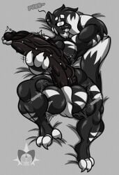 absurd_res anthro balls big_balls big_penis digital_media_(artwork) edwin_inculous_(character) english_text facial_scar felid feline felis fur fur_markings genital_piercing genitals hair half-erect hi_res huge_balls huge_cock hyper hyper_genitalia hyper_penis looking_at_viewer lying male mammal markings masturbation mr.ink_(artist) muscular muscular_male nipple_piercing nipples nude on_back onomatopoeia pantherine penis penis_piercing piercing pinup pose pubes scar simple_background smile solo sound_effects stripes tail text thick_thighs throbbing throbbing_balls throbbing_penis tiger tongue tongue_out tuft