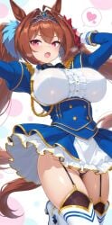ai_generated animal_ears breasts costume daiwa_scarlet_(umamusume) female hips horse_girl pussy red_eyes ribbon_in_hair tiara twintails umamusume umamusume_pretty_derby