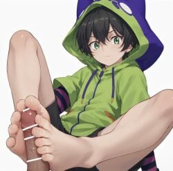 2boys ai_generated catboy foot_fetish footjob hoodie miya_chinen shorts sk8_the_infinity