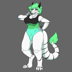 anthro big_breasts biped breasts bulge clothing detailed_bulge digitigrade dragon gynomorph gynomorph_anthro hi_res intersex intersex_anthro mythological_creature mythological_scalie mythology nastymug scalie simple_background solo spandex swimwear tight_clothing