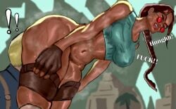 angry_expression lara_croft_(classic) pubic_hair red_sunglasses rocksasha19 steamy_body surprise_cunnilingus sweat sweaty_body taking_clothes_off tomb_raider