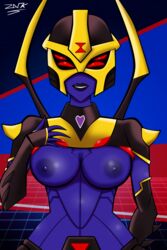 big_breasts black_lipstick blackarachnia cybertronian female female_only looking_at_viewer purple_nipples purple_skin robot robot_girl rookie115 transformers transformers_animated