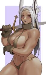 1girls athletic athletic_female big_breasts blush blush blushing_at_viewer boku_no_hero_academia breasts curvaceous curvy curvy_female dark-skinned_female dark_skin female female_focus female_only fit fit_female gud0c hi_res highres huge_breasts large_breasts long_hair looking_at_viewer mirko miruko my_hero_academia parted_lips rumi_usagiyama smile smiling smiling_at_viewer solo solo_female solo_focus thick_thighs thighs wide_hips