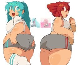 2girls abstractpurple ass ass_comparison ass_focus big_ass big_butt booty chubby fat fat_ass female hatsune_miku kasane_teto utau vocaloid