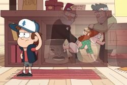 1girls 3boys dipper_pines female ford_pines gravity_falls grunkle_stan male multiple_boys nfarne sfan spitroast wendy_corduroy