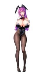 1girls akagi_rio bare_shoulders big_breasts breasts bunny_ears bunny_girl bunnysuit cleavage curvy curvy_female derauea detached_collar detached_sleeves female female_only full_body game_cg hair_ribbon huge_breasts large_breasts lingerie long_hair looking_at_viewer milk_factory motto!_haramase!_honoo_no_oppai_isekai_oppai_bunny_gakuen! official_art oppai png purple_eyes purple_hair raphiel_grimlight shiny_breasts shiny_skin solo standing teenager thighs transparent_background younger_female