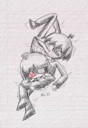 2boys 69 69_position big_penis blowjob blush blushing_male blushing_profusely bob_cut bottomwear_down eas-kun_(character) eas_community emergency_alert_system-kun exclamation_mark jelato-kun light-skinned_male male motion_lines nec-12 pants_down shirt siren sketch sketch_page skull toony traditional_media_(artwork) warning_symbol watermark wifi