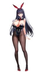 1girls akagi_rio bare_shoulders big_breasts black_hair blue_eyes breasts bunny_ears bunny_girl bunnysuit cleavage curvy curvy_female derauea detached_collar detached_sleeves female female_only full_body game_cg hair_ribbon huge_breasts large_breasts lingerie long_hair looking_at_viewer milk_factory motto!_haramase!_honoo_no_oppai_isekai_oppai_bunny_gakuen! official_art pantyhose png runa_usami shiny_breasts shiny_skin solo standing teenager thighs transparent_background younger_female