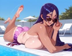 ai_generated balecxi feet poolside purple_hair raikou tagme