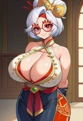 1girls ai_generated big_breasts black_skirt breasts civitai cleavage cleavage_cutout clouds collarbone dress exposed_shoulders female glasses gown hair_bun hair_ornament highres large_breasts light-skinned_female mature_female milf nintendo outside purah purah_(tears_of_the_kingdom) red_eyes red_glasses sheikah short_hair single_bun skin_tight smile solo tears_of_the_kingdom the_legend_of_zelda tight_clothing white_hair