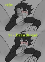 2boys androgynous black_clothing black_hair black_shirt blowjob blush cute_male doomer_boy emo femboy gay handjob heart-shaped_pupils heart_eyes human human_only male male_only nervous oral pale-skinned_male pale_skin white_background wojak_comics yaoi