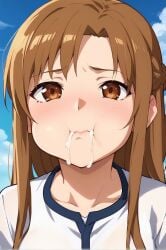 1girls ai_generated anime anime_girl anus ass breasts brown_eyes brown_hair cum cum_in_mouth duo erection female french_braid fringe girl girly hair lewd light-skinned_female long_hair looking_at_viewer mapachebet mouthful naked naked_female nipples nsfw nude open_mouth penetration petite porn pussy sex skinny slim straight sword_art_online teenager vaginal_penetration young yuuki_asuna