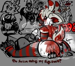 anthro ass_in_face canid canine canis duo facesitting folfie_winter genitals hybrid machine male male/male mammal penis penis_grab protogen public roder_vasquez sitting_on_another skulldog_(species) steam tongue tongue_out wolf