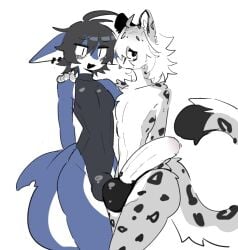 2025 2boys anthro anthro_only bulge bulge_through_clothing erection femboy femboy_focus femboy_only fish fur furry furry_only huge_cock hung_femboy hung_trap large_penis male male/male male_only nervous_smile penis shark shiyaa_stuff tail yaoi