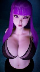 1girls 3d 4k anime_girl big_breasts big_eyes blurry_background bra breasts breasts_bigger_than_head crashbanditkut eyebrows eyelashes fat_lips female female_focus fern_(sousou_no_frieren) hair hi_res high_resolution highres light-skinned_female light_skin lips long_eyelashes long_hair looking_at_viewer navel purple_eyes purple_hair skirt solo sousou_no_frieren virt-a-mate virtamate