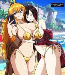2girls 64571 6457i animated blonde_hair female gold_bikini half-sisters half_siblings half_sisters incest red_hair ruby_rose rwby segal03 sisters tagme video yang_xiao_long yuri