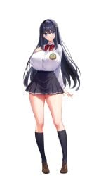 1girls akagi_rio big_breasts black_hair blue_eyes breasts bunny_ears curvy curvy_female derauea female female_only full_body game_cg huge_breasts large_breasts long_hair looking_at_viewer milk_factory miniskirt motto!_haramase!_honoo_no_oppai_isekai_oppai_bunny_gakuen! nipple_bulge official_art png runa_usami school_uniform schoolgirl solo standing teenager thighs tight_clothing transparent_background younger_female
