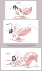 2021 2_toes 3_fingers 4_arms 4_breasts 4_nipples 4_wings antennae_(anatomy) areola arthropod arthropod_abdomen big_breasts black_hair blush bodily_fluids breasts colored dialogue egg egg_from_ovipositor english_text feet female fingers fondling genital_fluids genitals hair heart_symbol hi_res humanoid insect_wings insects kneeling lying matriarch_queen matriarch_worm multi_arm multi_breast multi_limb multi_nipple multi_wing nipples non-mammal_breasts nude on_back oviposition pussy self_fondle simple_background smile solo strawberrytfs text toes transformation white_background wings