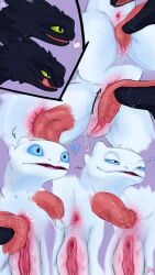 ahe_gao aky anal anal_sex animal_genitalia anus ass black_body blue_eyes bodily_fluids canon_couple claws cunnilingus dragon dreamworks dripping duo european_mythology female female_feral feral feral_on_feral fury_(httyd) genital_fluids genital_slit genitals green_eyes half-closed_eyes hi_res how_to_train_your_dragon leaking leaking_pussy licking light_fury looking_pleasured male male/female male_feral multiple_scenes mythological_creature mythological_scalie mythology narrowed_eyes night_fury nubless oral penetration penis pussy reptile rimming saliva saliva_string scalie seductive self_lick sex simple_background straight tail tapering_penis teasing tongue tongue_out toothless vaginal_fluids vaginal_penetration western_dragon white_body wings