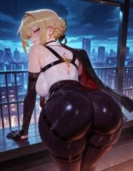 1girls ai_generated ass ass_focus back balecxi bangs bare_shoulders bent_over black_gloves black_legwear blonde_hair blush braid breasts building city city_lights cityscape clothing curvaceous curvaceous_female curvaceous_figure curvy curvy_figure earrings elbow_gloves evelyn_chevalier female female_focus female_only from_behind gloves hair_ornament hoyoverse huge_ass indoors inviting inviting_to_sex jacket jacket_on_shoulders jewelry large_breasts legwear long_sleeves looking_at_viewer looking_back mole night night_sky outdoors pants pantyhose pantylines parted_lips presenting presenting_ass presenting_hindquarters presenting_self purple_eyes rain seductive seductive_look seductive_smile see-through shirt sideboob sky smile solo standing star_(sky) sweat thick_thighs thighs tight voluptuous voluptuous_female wet wet_clothes white_shirt window zenless_zone_zero