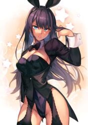 1girls blue_eyes blue_hair breasts bunny_ears bunnysuit cleavage hinoru_saikusa kitagawa_marin looking_at_viewer sideboob solo sono_bisque_doll_wa_koi_wo_suru thighs